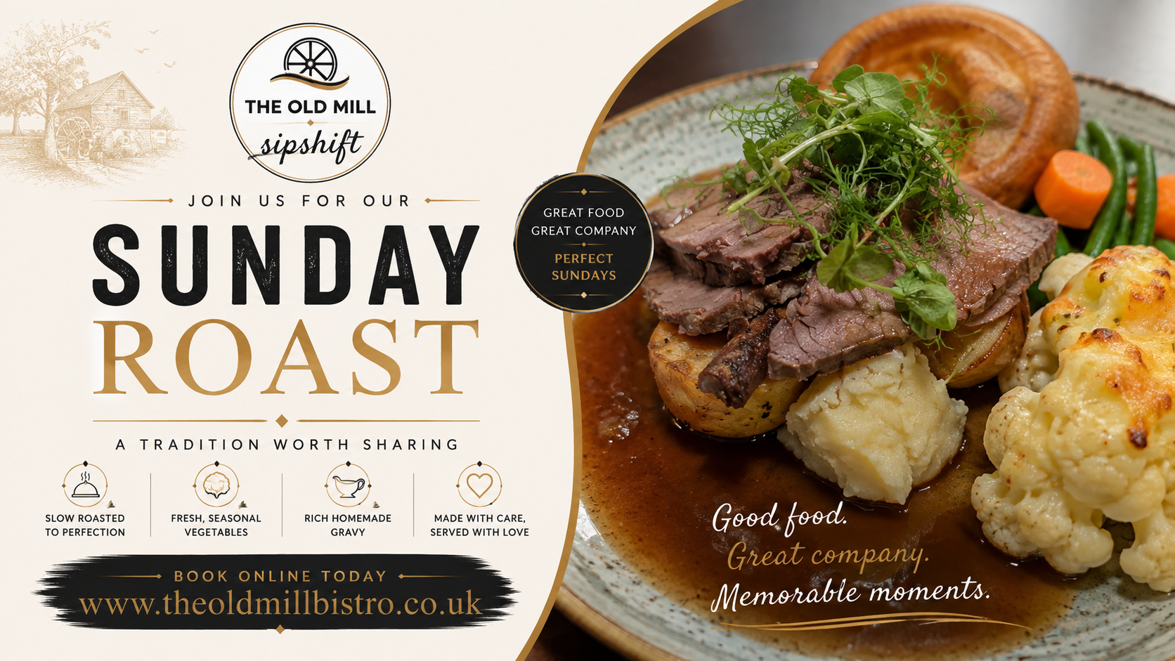 Sunday Roast at The Old Mill — a tradition worth sharing